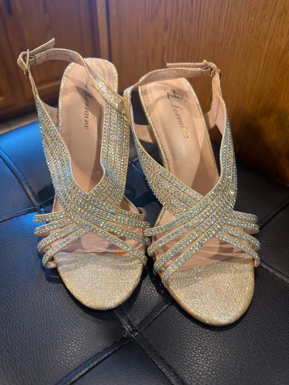 Time and Tru Gold Crystal Wedge Sandals